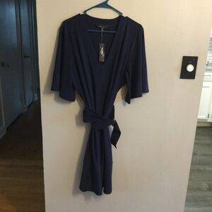 White House Black Market Belted V-Neck Navy Dress, NWT